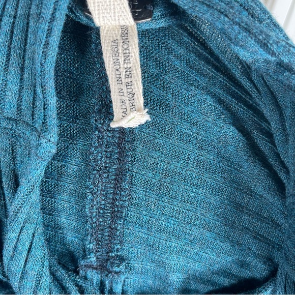 💙 Free People “We The Free” Ribbed Cowl Neck Top – Teal Heather - Picture 10 of 11